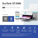 Epson EcoTank ET-2988 All-in-One Printer with Scanner, Copier, ADF, Wireless, Ethernet, White