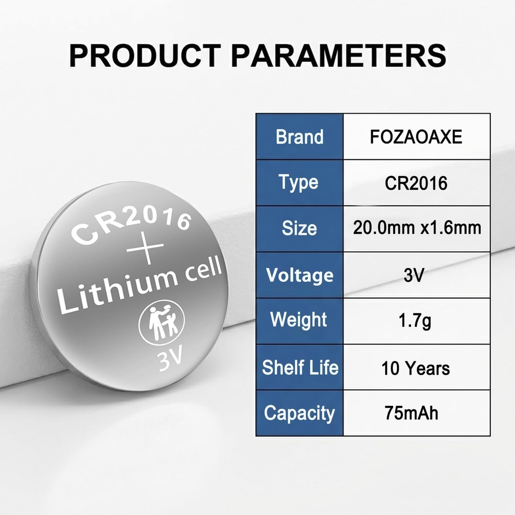 FOZAOAXE CR2016 Battery 20 Pack, CR2016 3V Lithium Battery | Ultra-Reliable Long-Lasting Power, Leak-Proof for Watches, Car Key Fobs & Thermometers