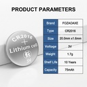 FOZAOAXE CR2016 Battery 20 Pack, CR2016 3V Lithium Battery | Ultra-Reliable Long-Lasting Power, Leak-Proof for Watches, Car Key Fobs & Thermometers
