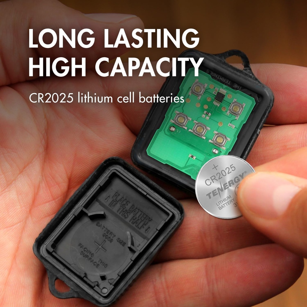 Tenergy 3V CR2025 Batteries, Lithium Button Coin Cell 2025 Battery, for Key FOBs & Other Devices, 5pk