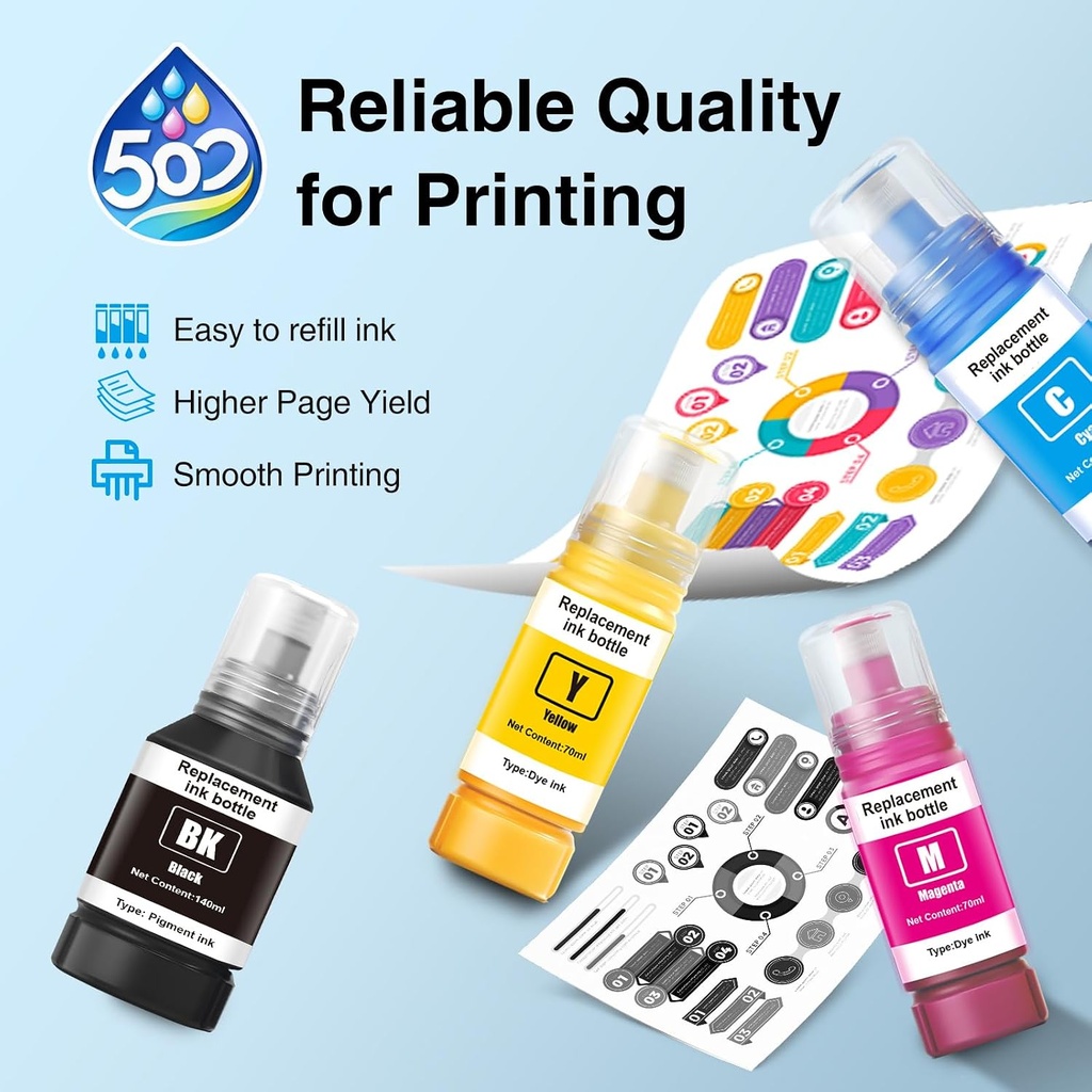 FASLVINK Compatible Ink Refill Bottles Replacement for Epson 502 Ink Black