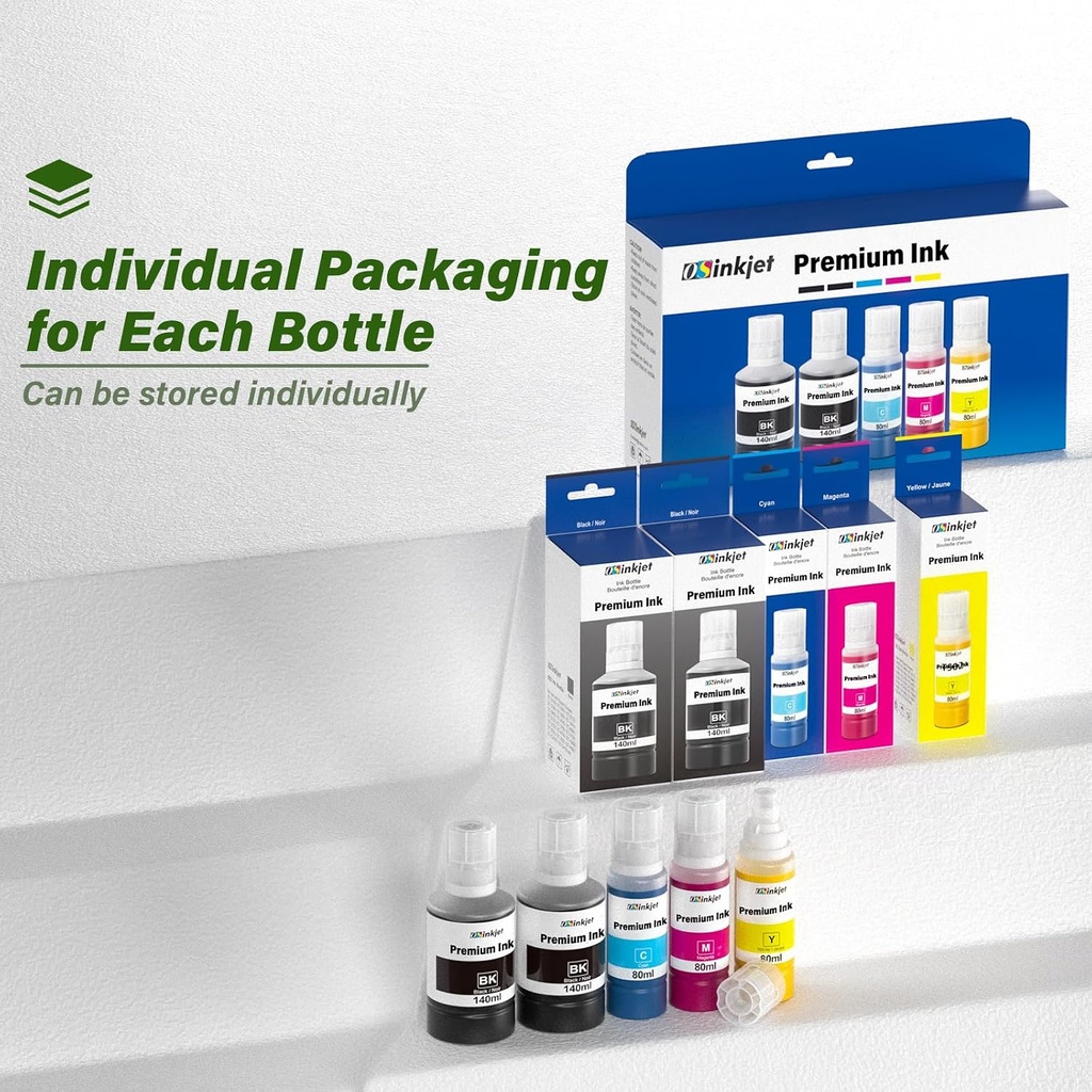 OSinkjet Ink Refill Bottles Combo Pack Compatible for T502 ET-3850 ET-3760 ET-2850 ET-4850 ET-4760 ET-2760 ET-2980 ET-2988 ET-3830 ET-3750 ET-15000 ET-2750 (2BK C M Y)