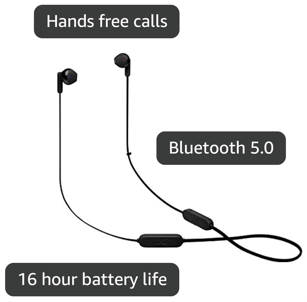 JBL Tune 215bt - Bluetooth Wireless in-Ear Headphones with 3-Button Mic/Remote and Flat Cable - Black, 
