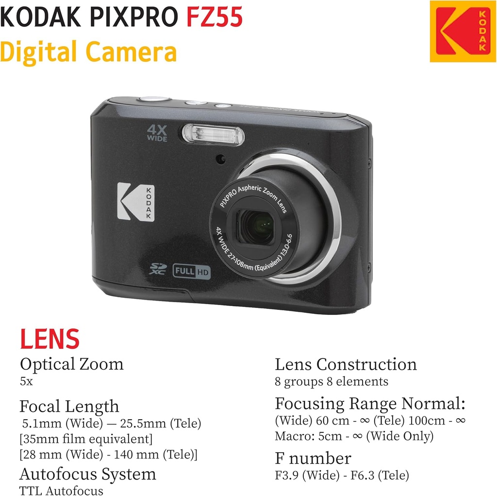 KODAK PIXPRO FZ55 16MP Digital Point & Shoot Camera,Bundle (Black)
