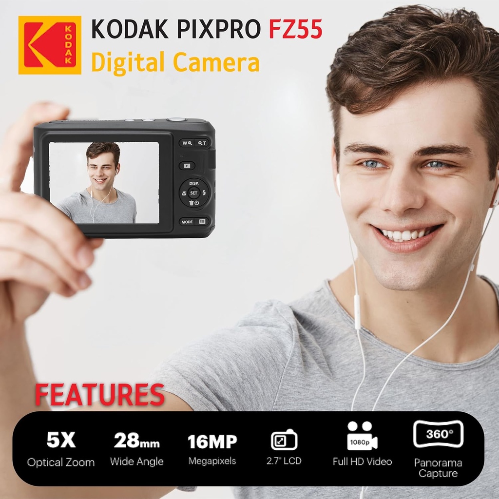 KODAK PIXPRO FZ55 16MP Digital Point & Shoot Camera,Bundle (Black)