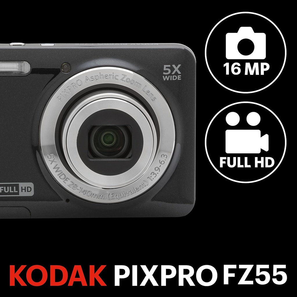 Kodak PIXPRO FZ55-BK 16MP CMOS Sensor Camera 5X Optical Zoom 28mm Wide