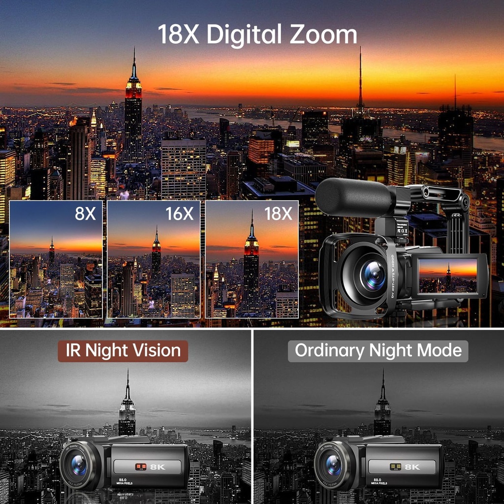 FlyFrost 8K Video Camera 88MP UHD WiFi Vlogging Cameras hdv255k