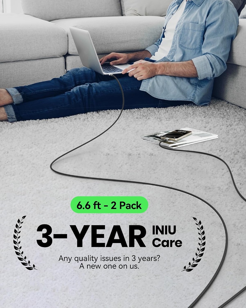 INIU USB C Cable, [6.6ft+6.6ft]2Pk 100W PD Fast Charging USB C to USB C Cable
