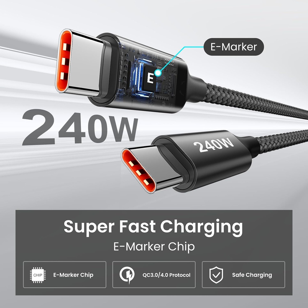 etguuds 240W USB C to USB C Cable 10ft, 2-Pack C to C Cable Fast Charging
