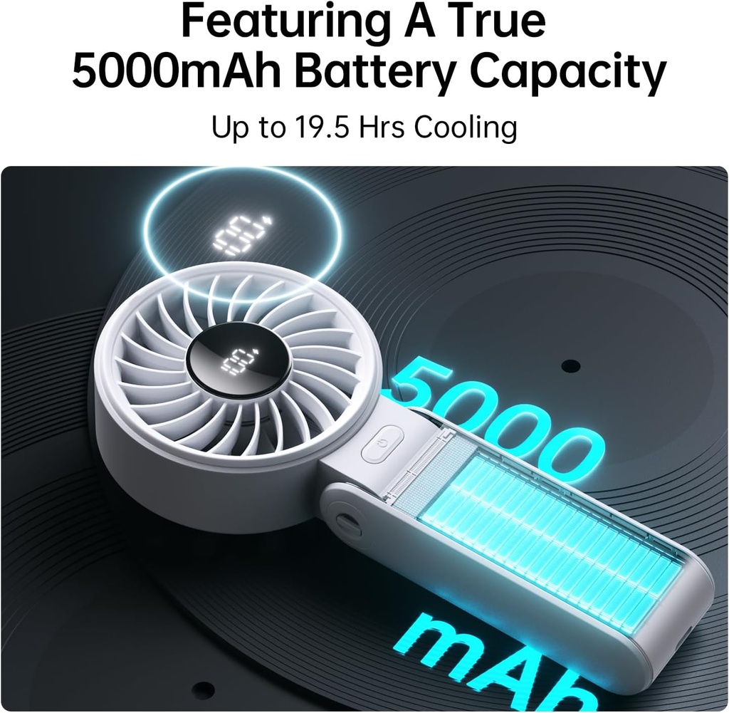 JISULIFE Portable Handheld Fan Life7: 3-in-1 Hand, Desk & Neck Fan- Gery