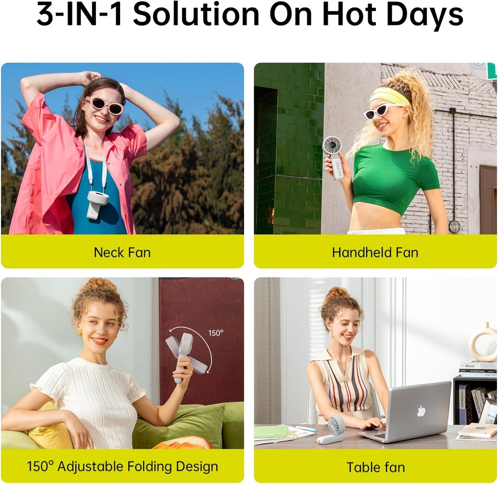 JISULIFE Portable Handheld Fan Life7: 3-in-1 Hand, Desk & Neck Fan- Gery