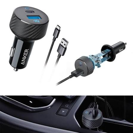 Anker PowerDrive c 2 27W Dual-Port Car Charger (USB-C + USB-A) with USB-C to USB-A Cable, 3 ft
