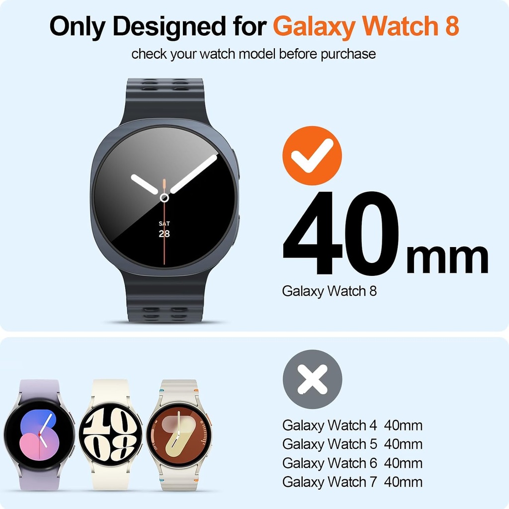 Landhoo 6+6 Pack for Samsung Galaxy Watch 8/9 40mm Screen Protector Case | Hard PC bumper + HD highly responsive touch tempered glass. anti-fog, Waterproof..
