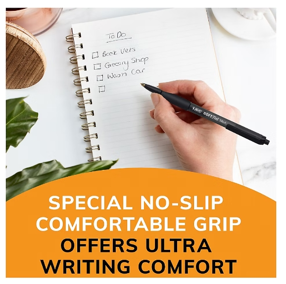 BIC Soft Feel Retractable Ballpoint Pens with Soft Touch Comfort Grip, Medium Point, 28 ct. - Assorted Colors