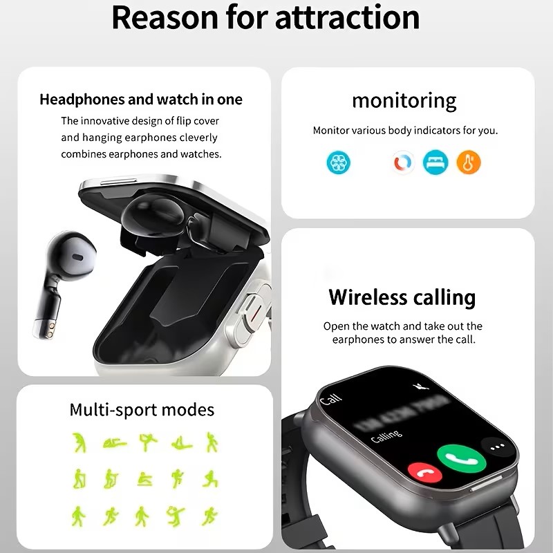 ERUN 2-In-1 Smartwatch And Wireless Earbuds , Featuring Music Control And Various Sports Modes with Activity Data Insights