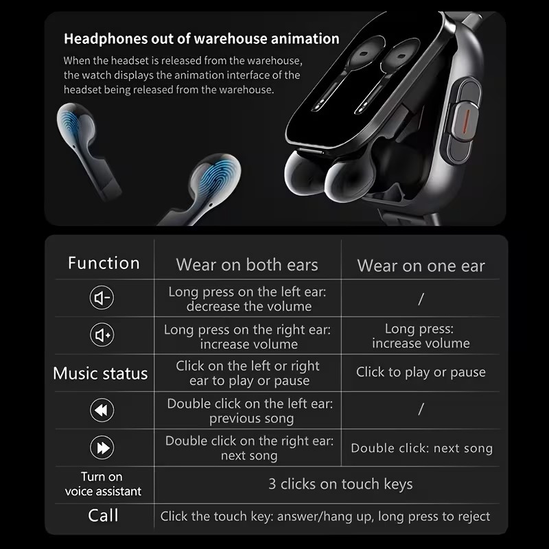 ERUN 2-In-1 Smartwatch And Wireless Earbuds , Featuring Music Control And Various Sports Modes with Activity Data Insights