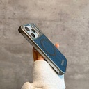  MWCX Frameless Gem Blue Wood Grain Mobile Phone Cover Magnetic Suction Charging Mobile Phone Case High-End Feeling Suitable for IPHONE 14PRO
