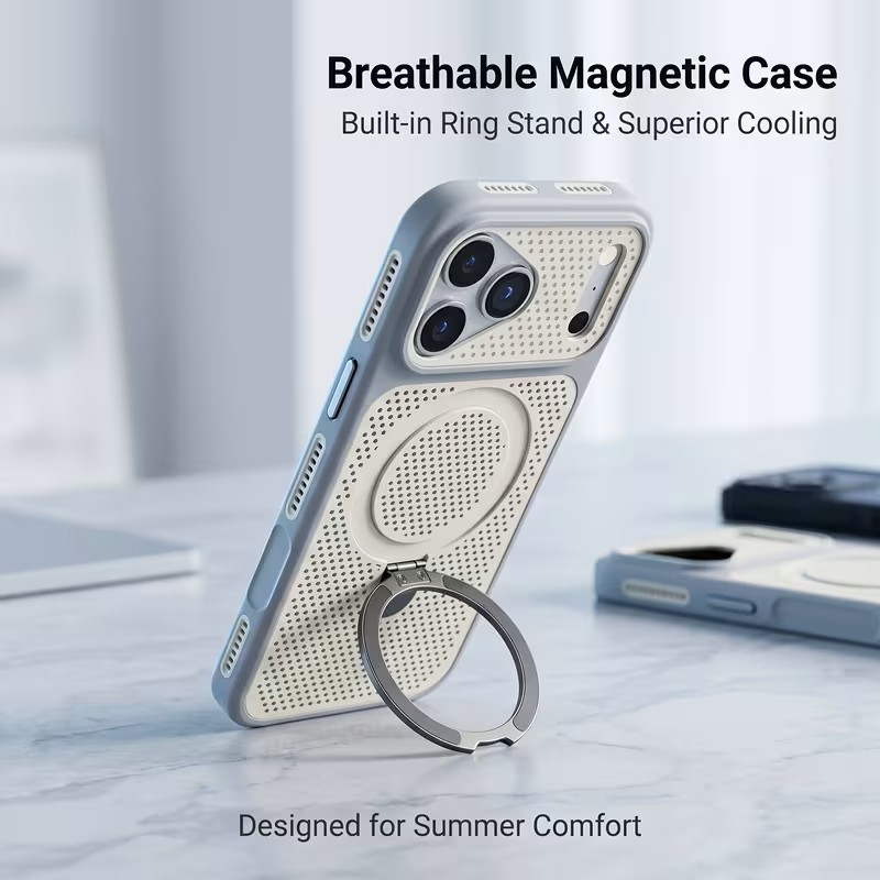 K61 Phone Case - Built-in Wireless Magnetic Attachment, Mesh Ventilation for Heat Dissipation, and Metal Kickstand.-IPHONE 15PRO - BLACK 