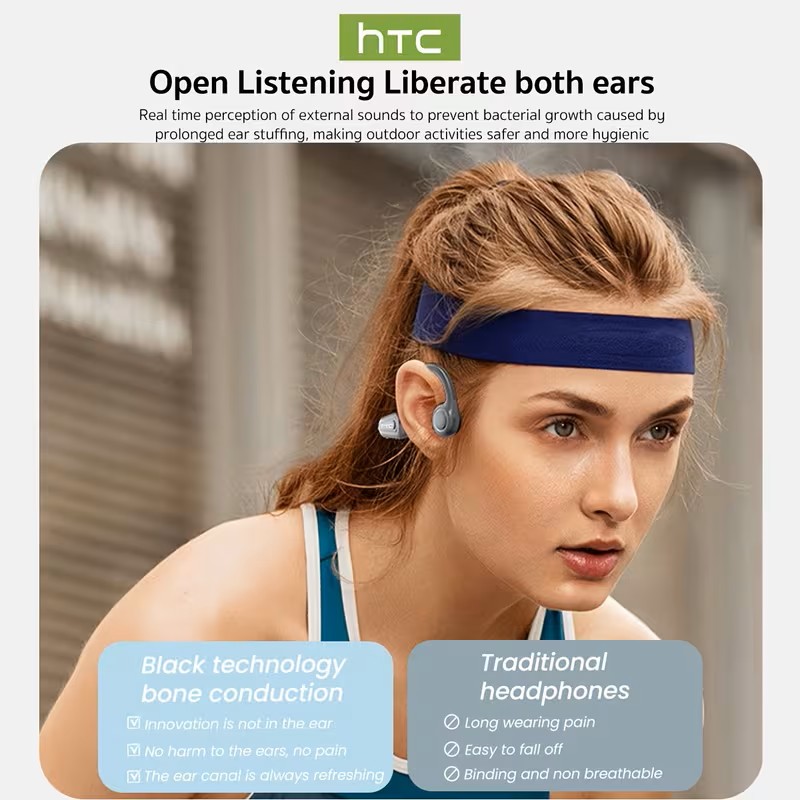HTC NE66 Bluetooth 5.4 Bone Conduction Headphones Stable Connection Low Latency Wireless Earbuds for Sports Gaming Music Calls
