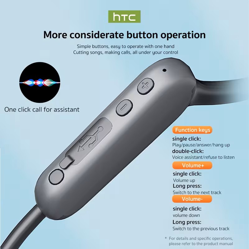 HTC NE66 Bluetooth 5.4 Bone Conduction Headphones Stable Connection Low Latency Wireless Earbuds for Sports Gaming Music Calls