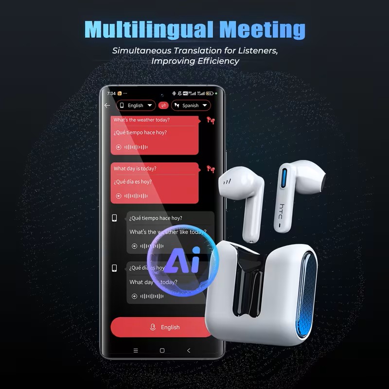 HTC NE49 TWS Wireless Translator Headphones - Black