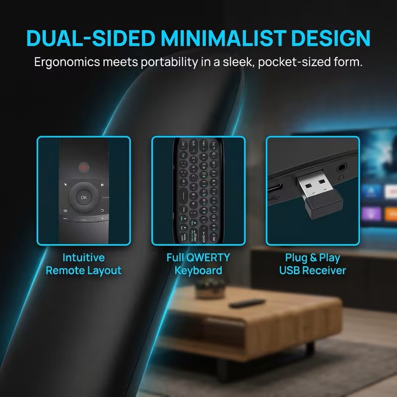 Air Mouse, Wireless Keyboard and Air Mouse 2.4GHz Connects to Air Remote Control Keyboard and Mouse, Compatible with Android TV Boxes/PCs/Smart TVs/Projectors/HTPCs/PC/TV| Double-Sided Motion-Sensing