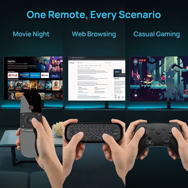 Air Mouse, Wireless Keyboard and Air Mouse 2.4GHz Connects to Air Remote Control Keyboard and Mouse, Compatible with Android TV Boxes/PCs/Smart TVs/Projectors/HTPCs/PC/TV| Double-Sided Motion-Sensing