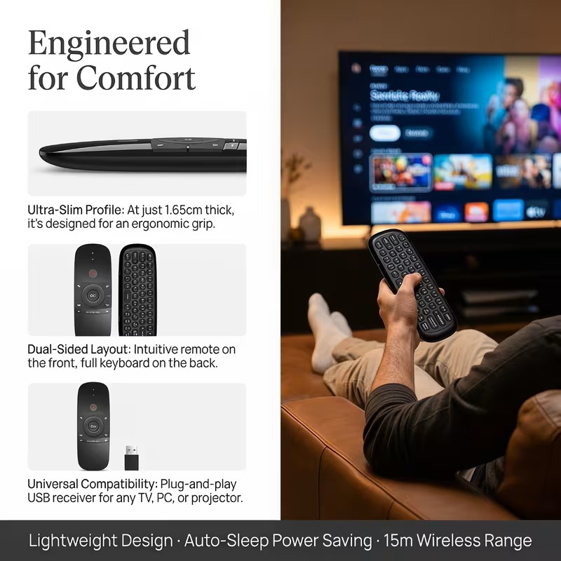 Air Mouse, Wireless Keyboard and Air Mouse 2.4GHz Connects to Air Remote Control Keyboard and Mouse, Compatible with Android TV Boxes/PCs/Smart TVs/Projectors/HTPCs/PC/TV| Double-Sided Motion-Sensing