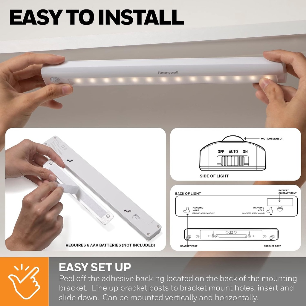 Honeywell Battery Powered 8 -Inch LED Light Bars, Slim Profile 3pack