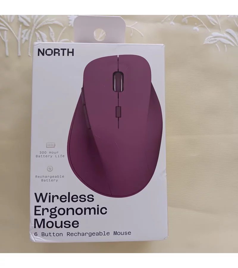 North Wireless Ergonomic 6 Button Mouse - Plum Purple: Radio Frequency, Built-In Battery 