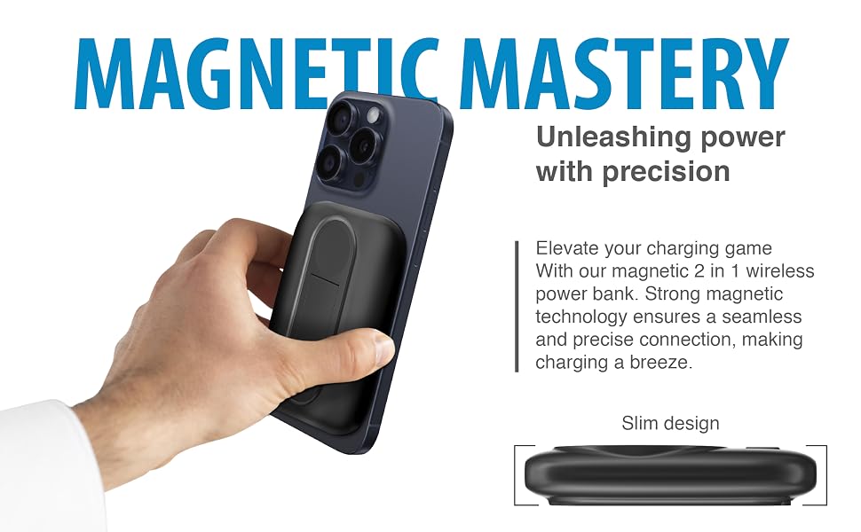 Brookstone Magnetic Charging Wireless Power Bank with Stand  5000mAh - Blue 