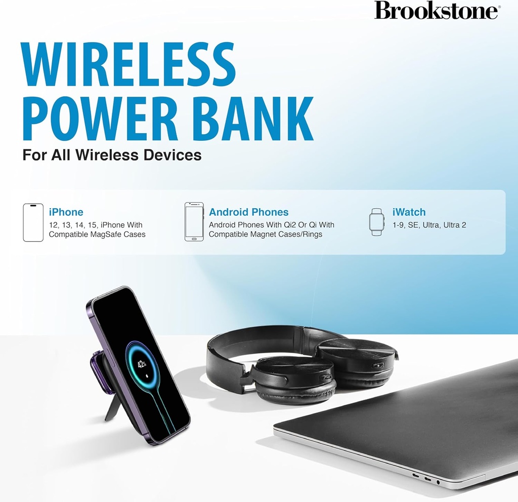 Brookstone Magnetic Charging Wireless Power Bank with Stand  5000mAh - Blue 