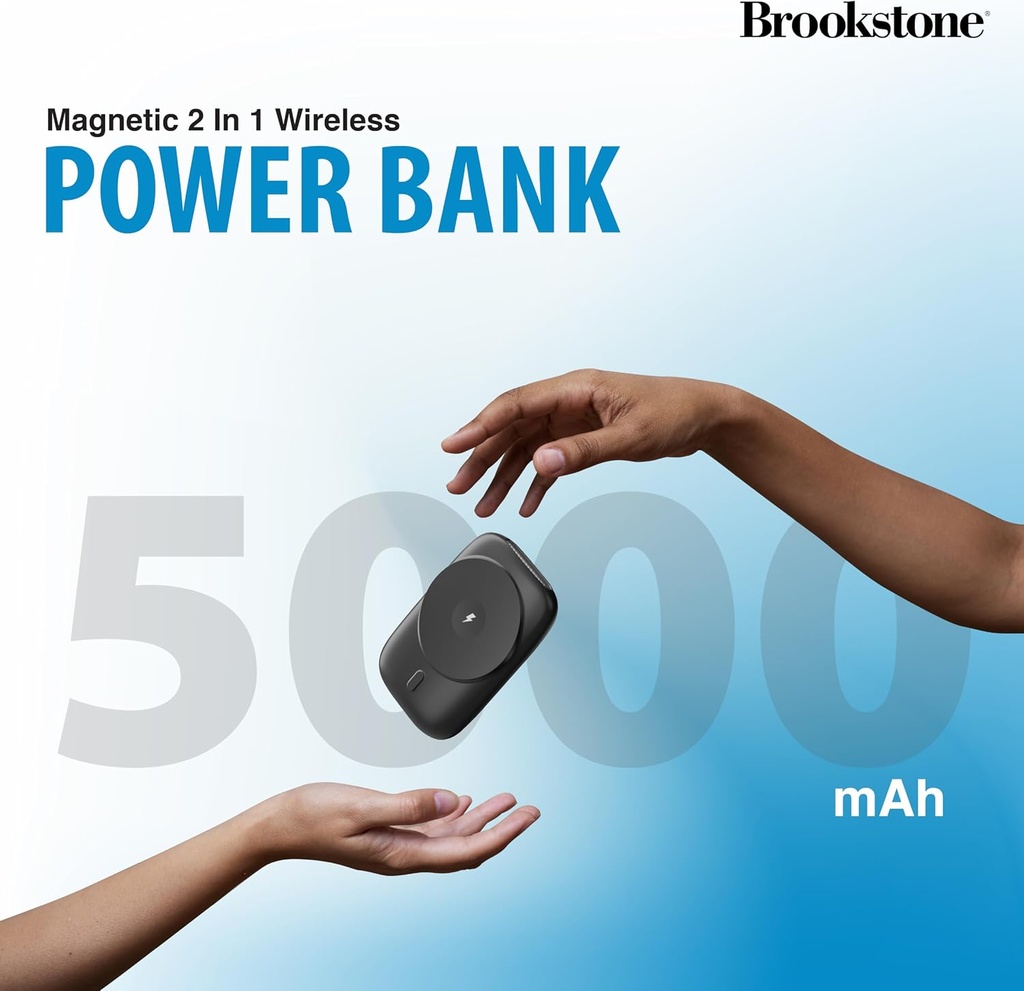 Brookstone Magnetic Charging Wireless Power Bank with Stand  5000mAh - Blue 