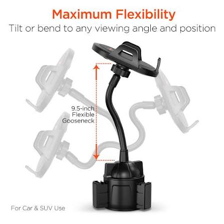 HyperGear Universal Car Cup Holder Flex Phone Mount [Hands Free] Compatible for iPhone 13/12/11/Pro/Max, Galaxy