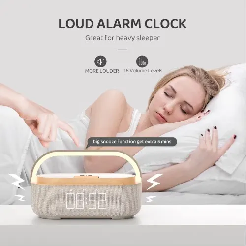 MVMT Harmonic 6-in-1 Portable Bluetooth Speaker with 15W Wireless Charging, Ambient Light, Alarm Clock, FM Radio & Phone Holder