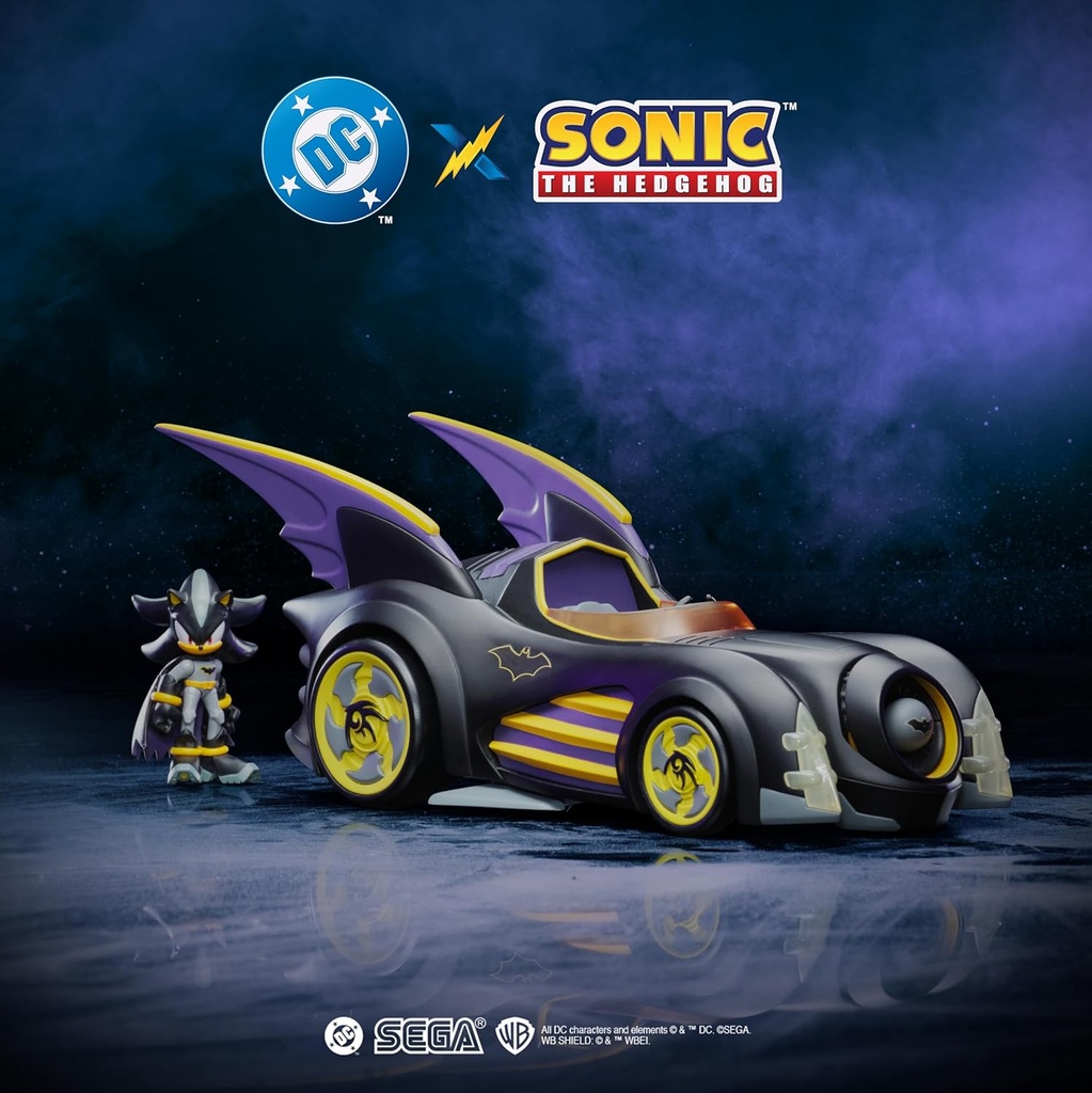 DC X Sonic Batmobile Shadow-fied! with Cool 2.5 Inch Shadow Action Figure as Batman, from the DC x Sonic the Hedgehog Comic Book Series - A Collector's...