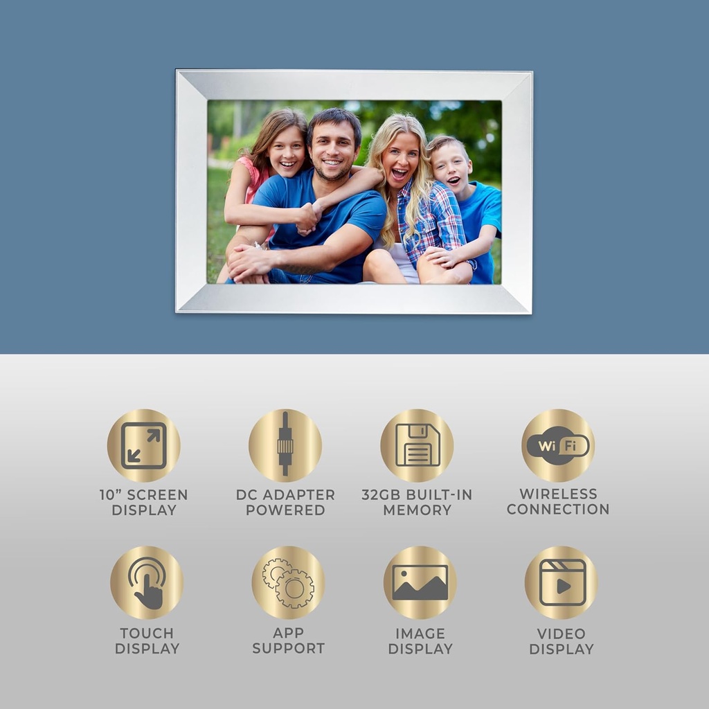  Brookstone 10 Inch Wi-Fi Digital Picture Frame with Video Playback - 32GB Smart Photo Frame, Touchscreen Display, Clock, Calendar, Weather Forecast,...
