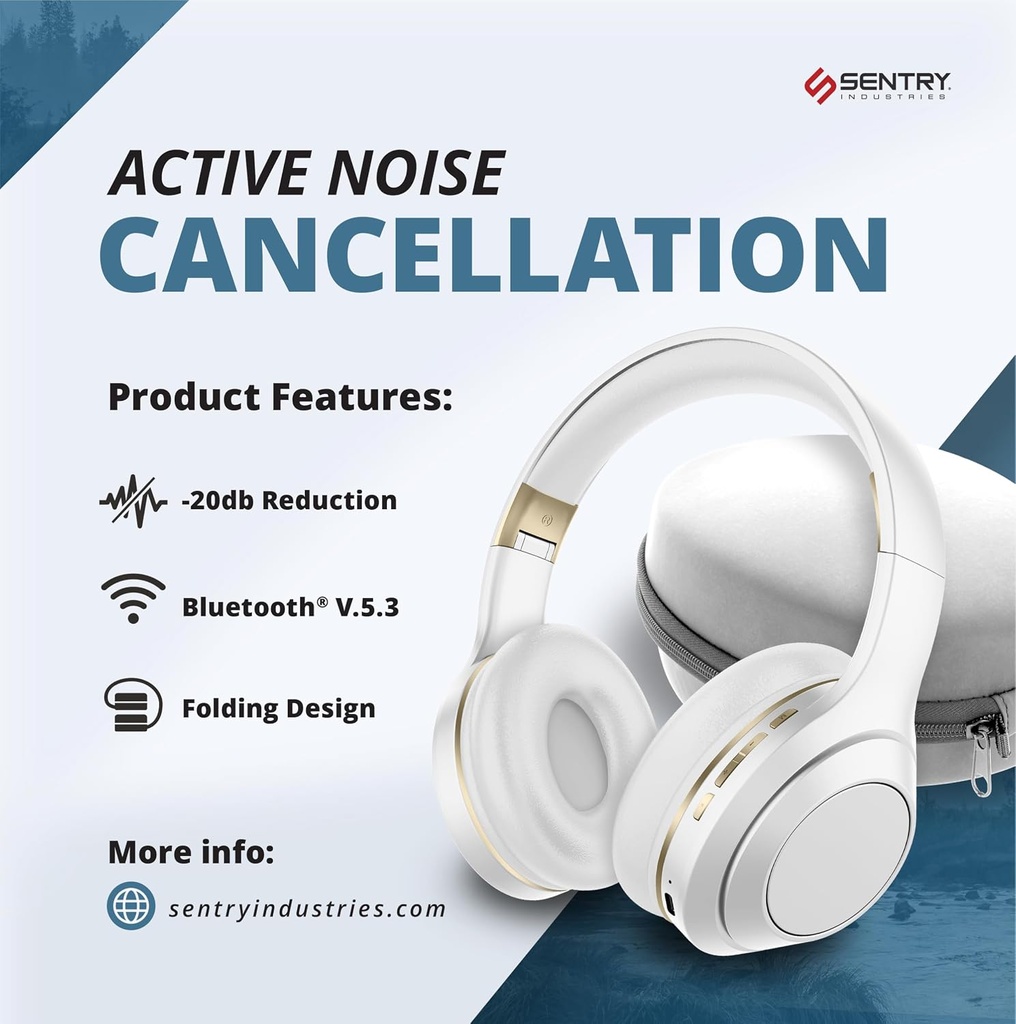 SENTRY ACTIVE NOISE CANCELLATION HEADPHONES - WHITE 