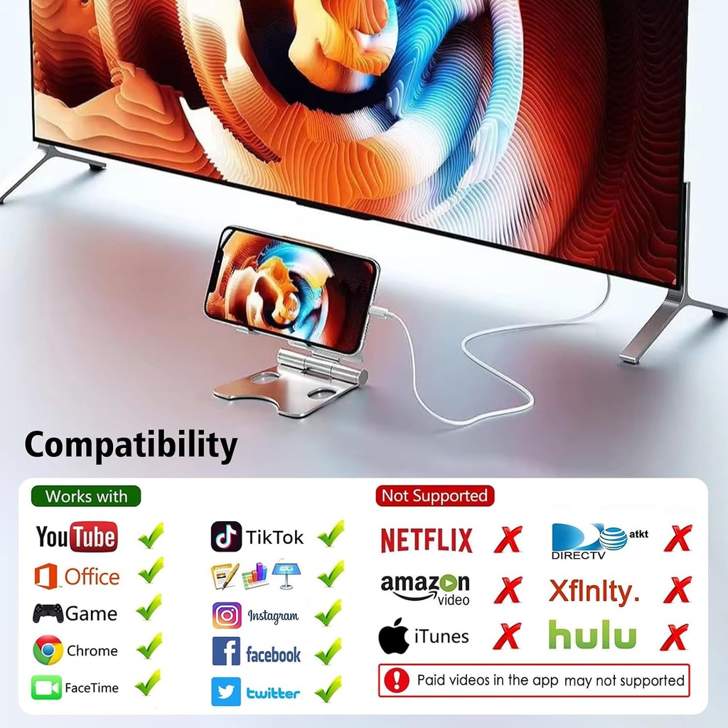 Critin 6.6FT Lightning to HDMI Cable Adapter , Digital AV Adapter  Compatible for iPhone 14 13 12 11 Pro Max XS XR...