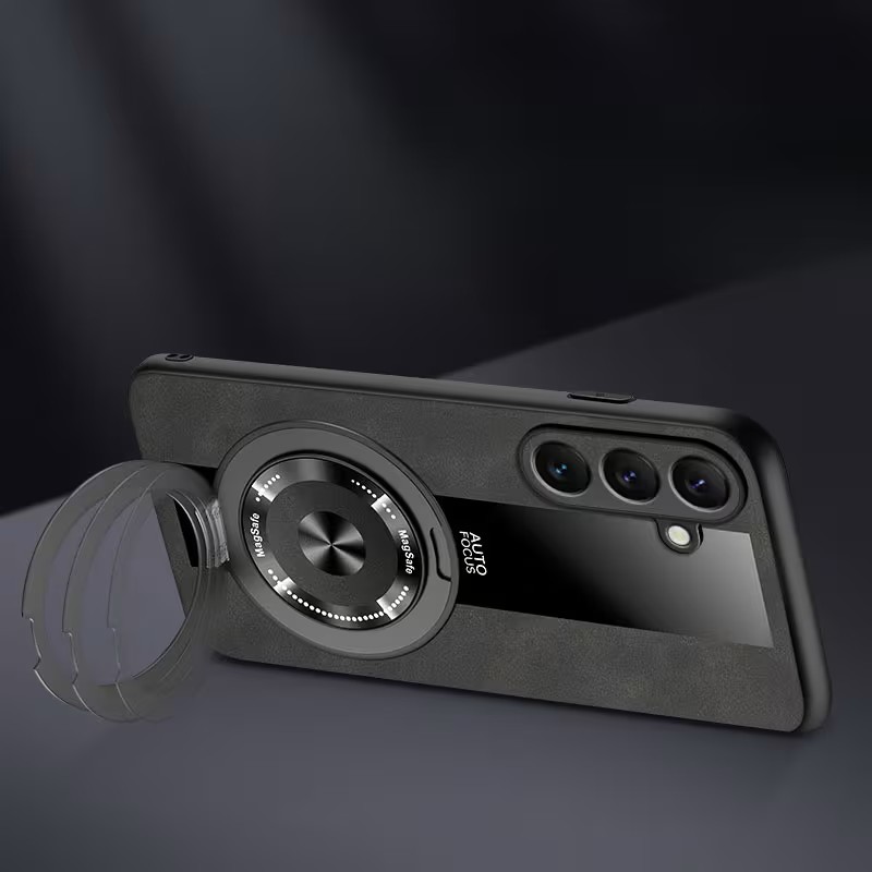  Luxury Sheepskin Phone case with Rotating Stand for Samsung Galaxy S24 Ultra Series - Black