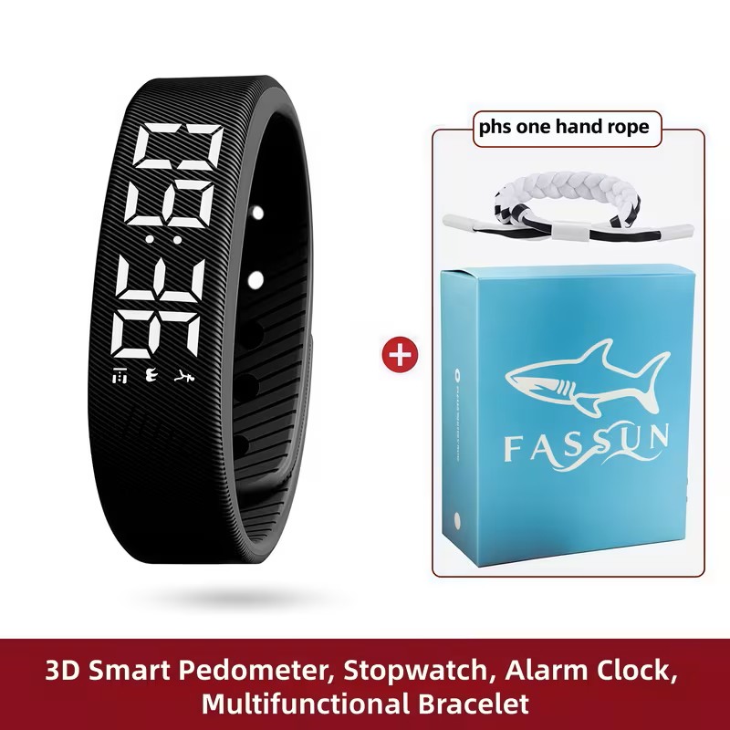Multi-Functional Minimalist and Stylish Unisex Digital Watch with Alarm, Pedometer, Stopwatch, Luminous Display.- Black 