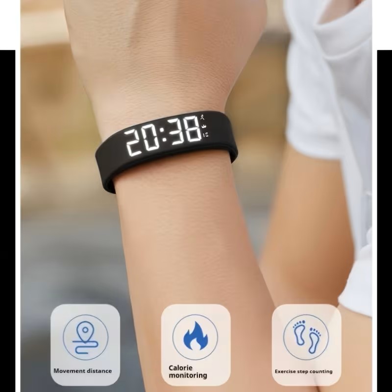 Multi-Functional Minimalist and Stylish Unisex Digital Watch with Alarm, Pedometer, Stopwatch, Luminous Display.- Black 