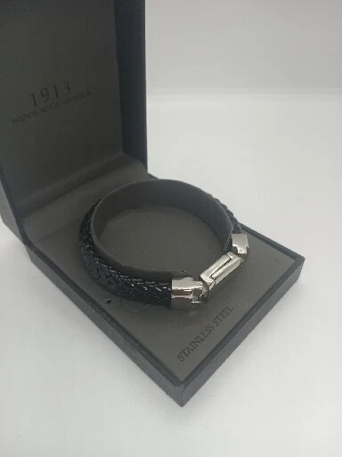 1913 Men's Accessories Stainless Steel + Leather Braclet New Condition.