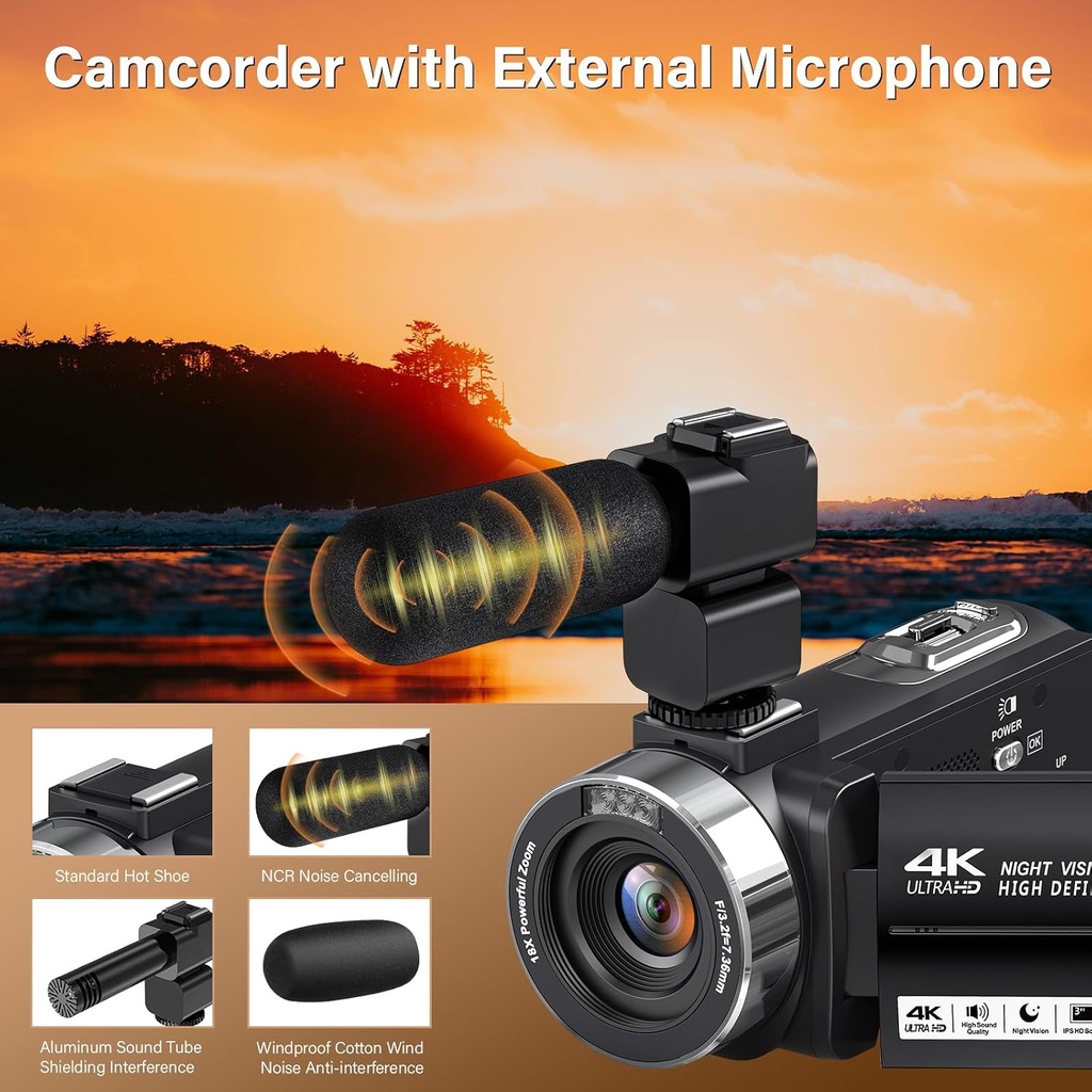 Peryoua 4K HD 80MP Camcorder Video Camera 18X Digital Zoom 3.0 IPS Screen Vlogging Camera