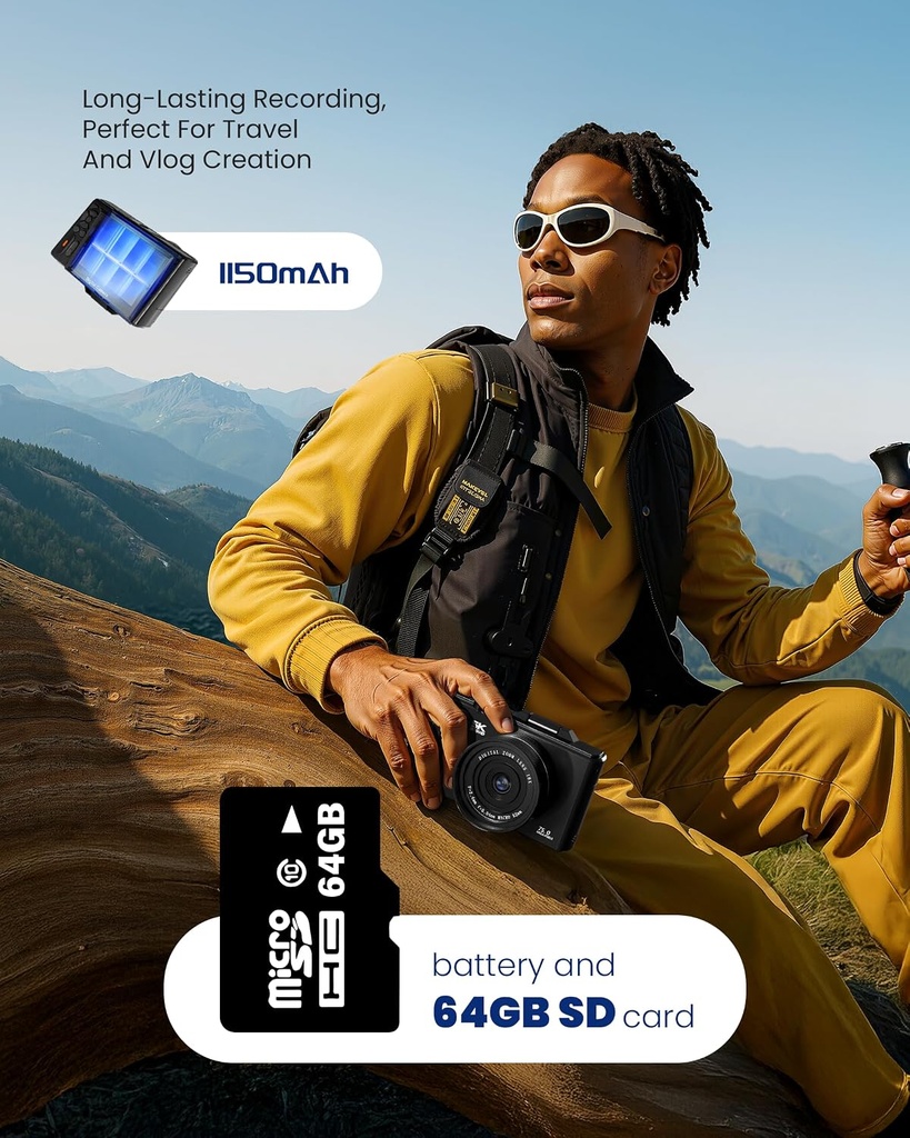 5K Digital Camera for Photography - 75MP Autofocus Vlogging Camera with 64GB SD Card, WiFi, 18X Zoom 3" 180° Flip Screen 