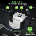 4 in 1 Retractable Car Charger, 127W Car Charger USB C Fast Charge with 2 Cables 