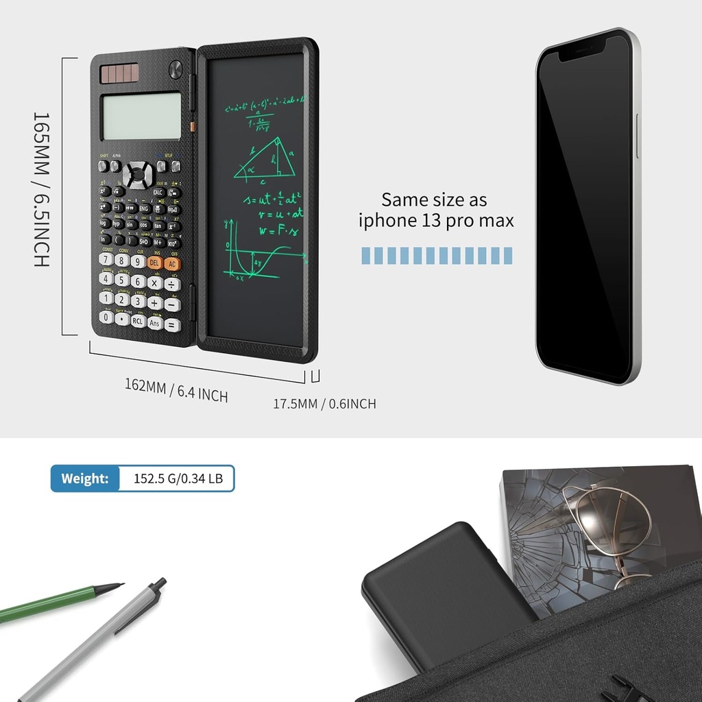 Ultra-Slim Erasable LCD Writing Board & Scientific Calculator - 10-Digit
