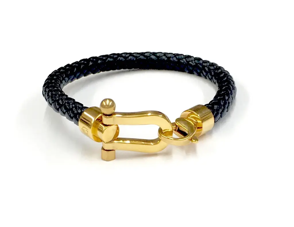 GIORGIO MILANO MEN Braided Leather with Nautical Shackle Clasp BRACELET 1520SG02