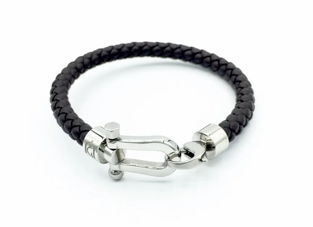 GIORGIO MILANO MEN Braided Leather with Nautical Shackle Clasp BRACELET 1520ST02