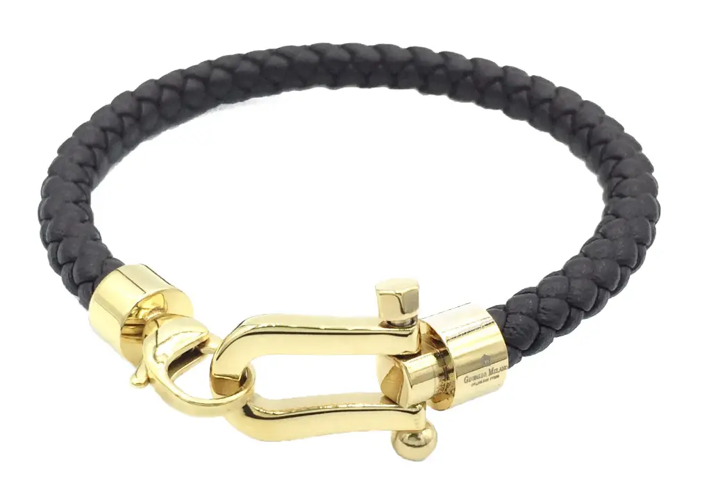 GIORGIO MILANO MEN Braided Leather with Nautical Shackle Clasp BRACELET 1520SG03